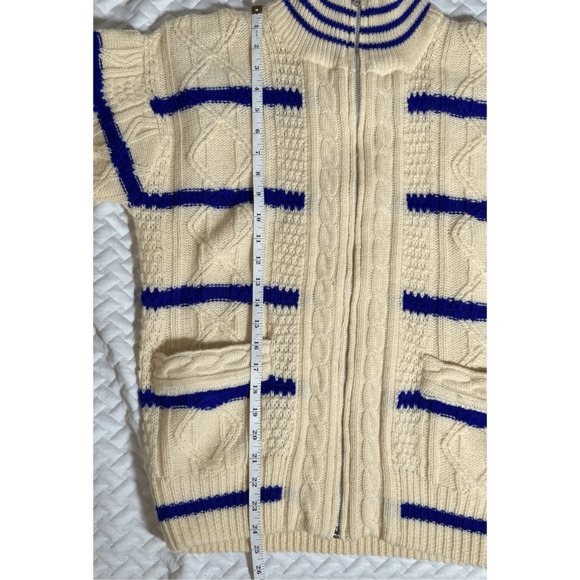 Vintage Izod 100% wool sweater Full Zip cable knit fisherman SZ Medium WPL 1100 - Picture 7 of 8